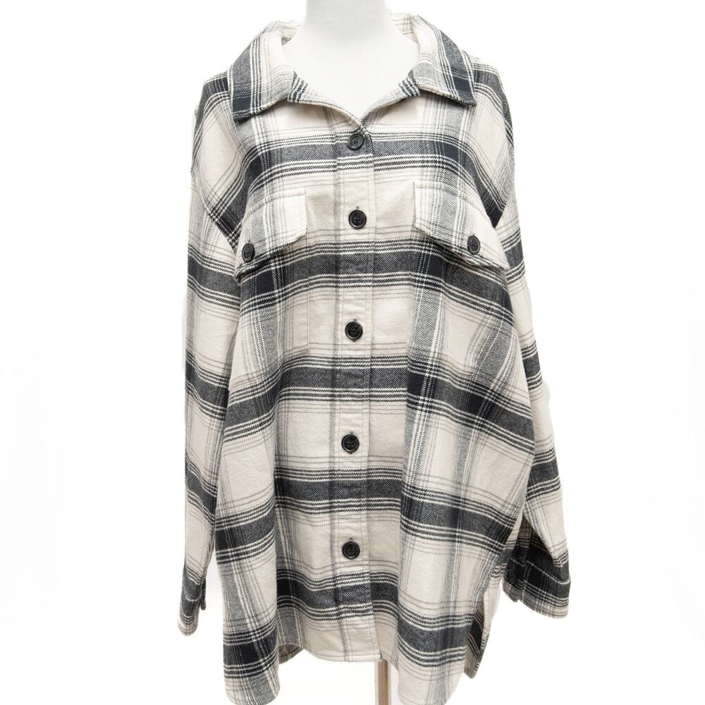 Sanctuary Moonstone White Button Down Plaid Schacket Jacket Size 1X